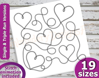 Heart Quilt Block Embroidery Design - 19 Sizes - Run & Triple Stitch Versions - Continuous Quilt Blocks Embroidery, Quilting Embroidery