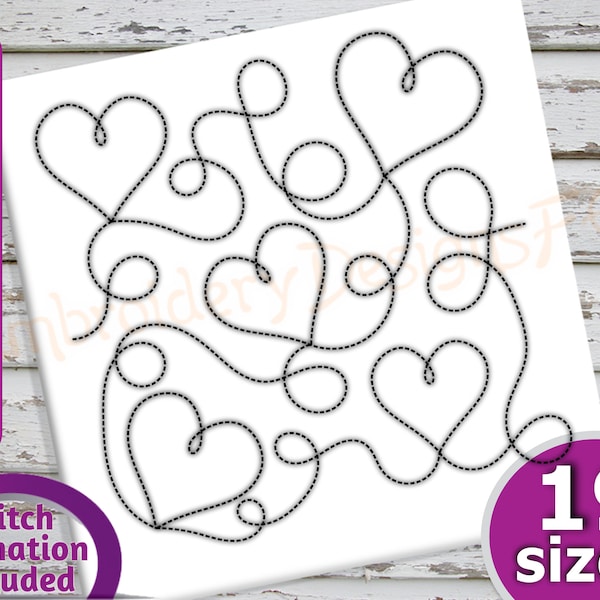 Heart Quilt Block Embroidery Design - 19 Sizes - Run & Triple Stitch Versions - Continuous Quilt Blocks Embroidery, Quilting Embroidery