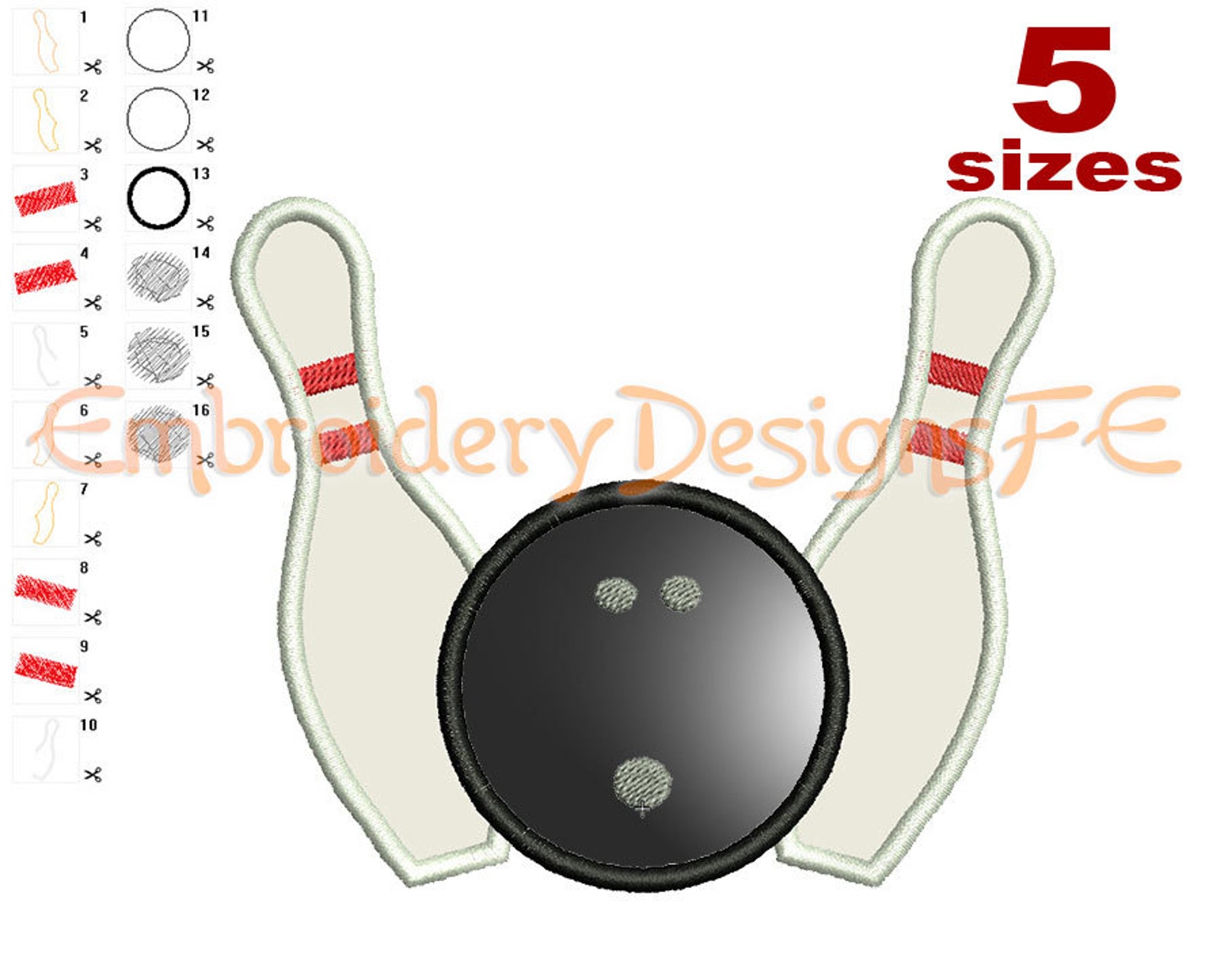 Bowling Applique Design 5 Sizes Machine Embroidery Design Etsy