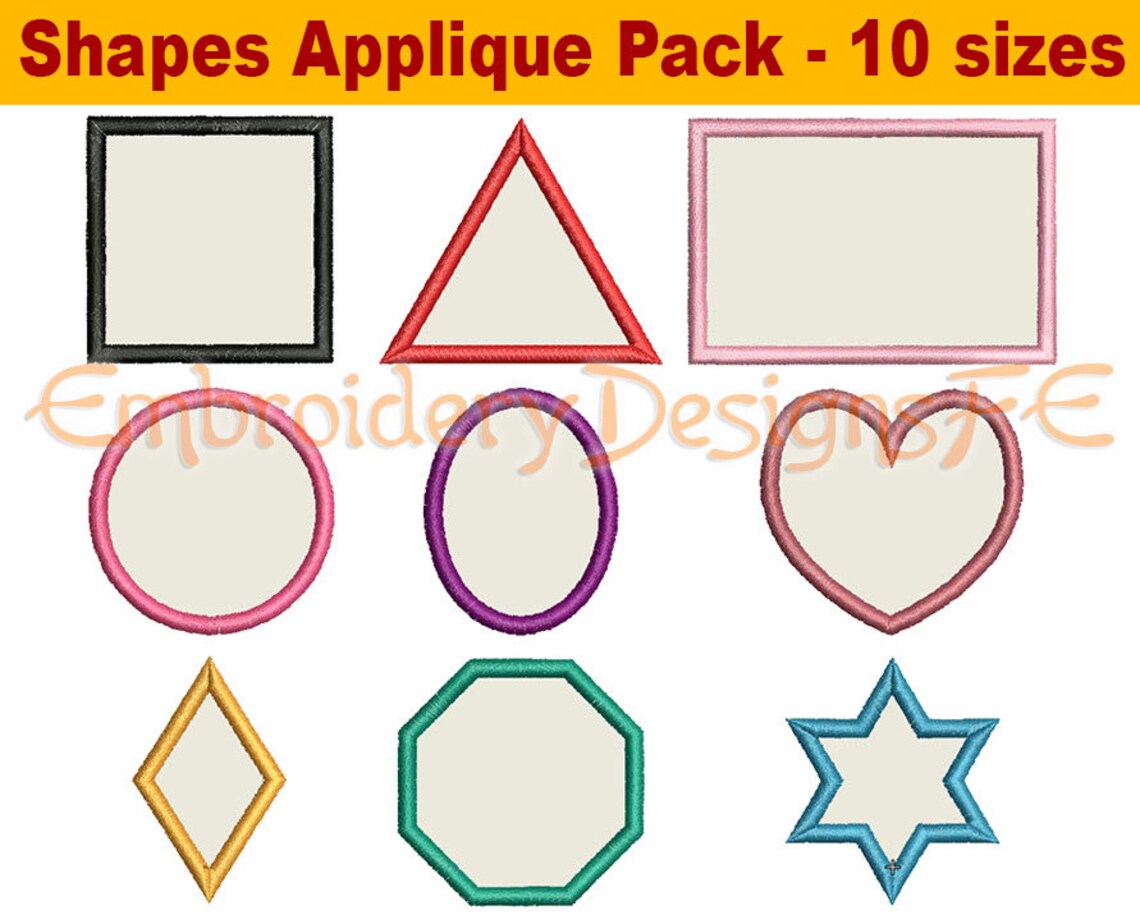 Shapes Applique Design Set of 9 Shapes Machine Embroidery Etsy