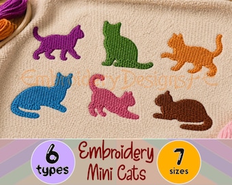 Mini Cats Embroidery Design | Machine Embroidery File | 7 Sizes | Instant Download