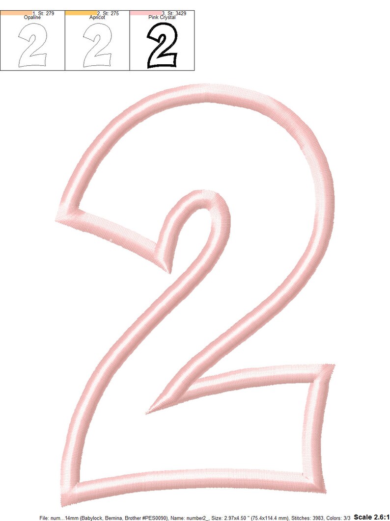 Number 2 Applique Machine Embroidery Design File 10 Sizes Etsy