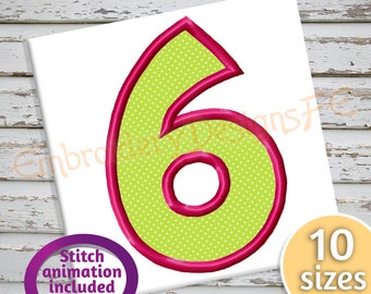 Number 6 Applique - 10 Sizes - Machine Embroidery Design File