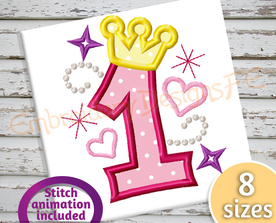 Birthday Number 1 Applique Design 8 Sizes Machine | Etsy