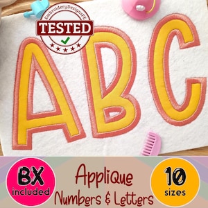 Alfabeto de apliques engraçados, letras e números de apliques estreitos, fonte de apliques, fonte de bordados, alfabeto de bordados, apliques de máquina