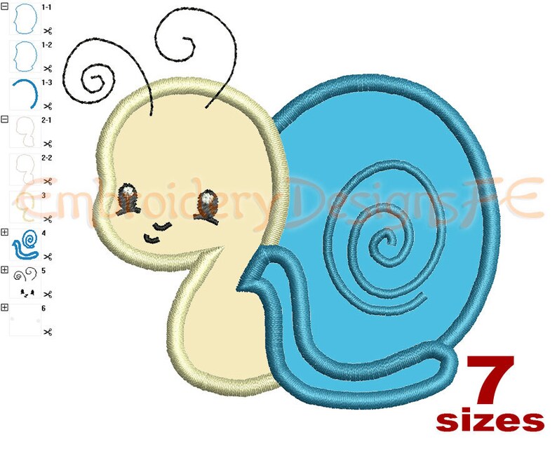 Baby Snail Applique Design 7 Sizes Machine Embroidery Etsy