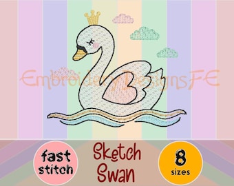 Swan Sketch Embroidery Design | Machine Embroidery File | 8 Sizes | Instant Download