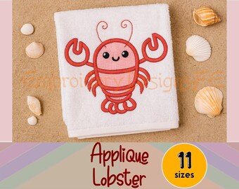 Lobster Applique Design | Machine Embroidery File | Instant Download | Ocean Sea Animal Pattern | 11 Sizes
