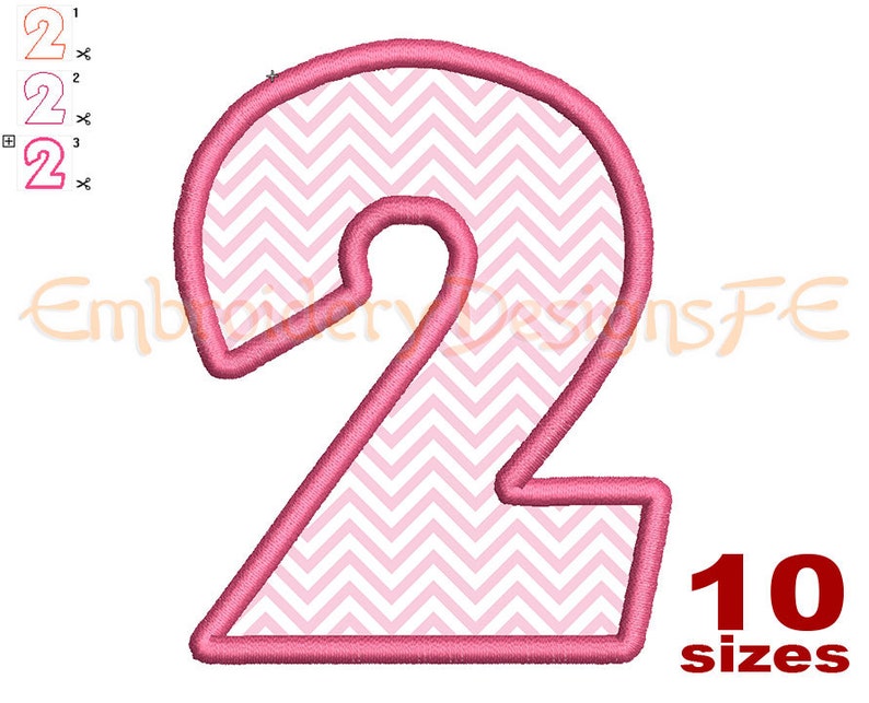 Number 2 Applique Design 10 Sizes Machine Embroidery Etsy