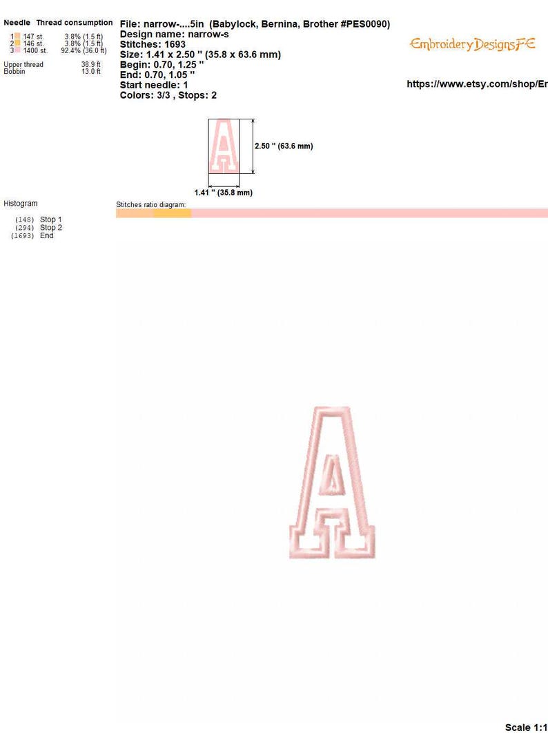 May include: A pink embroidered letter A with a white outline. The embroidery design is 1.41 inches wide and 2.50 inches tall.
