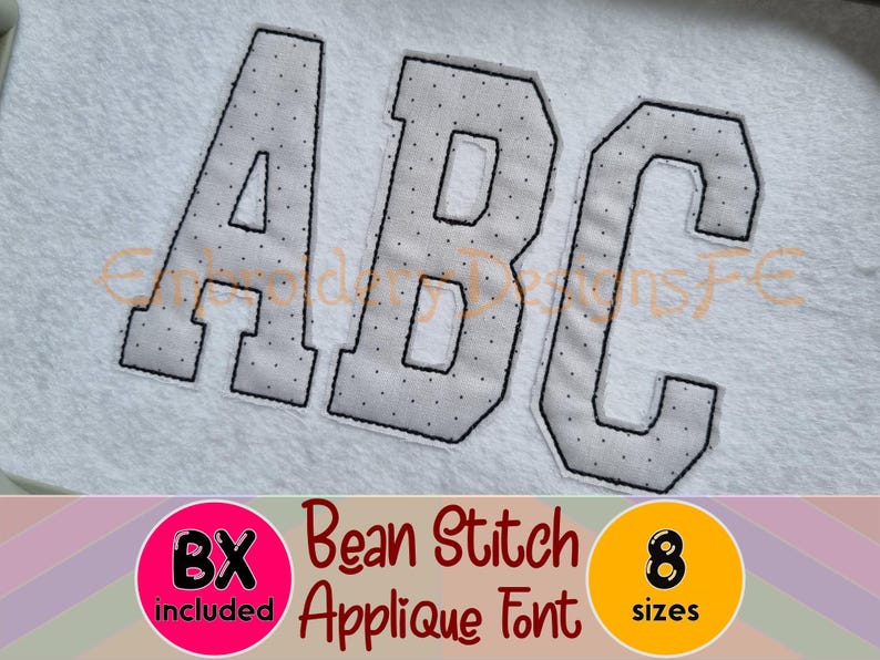 Bean Stitch Narrow Sport Applique Alphabet, Narrow Applique Letters & Numbers, Varsity Applique Font, College Embroidery Font image 1