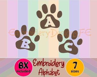 Dog Paw Print Embroidery Alphabet, Pet Monogram Font, Puppy Paw Letters, Machine Embroidery Alphabet, Dog Lover Design | BX Included