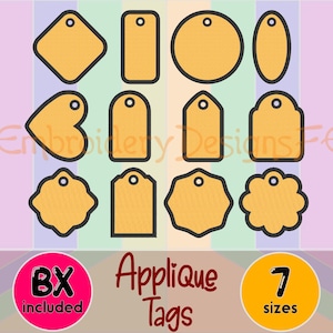 Tag Applique Design - 7 sizes - 12 Types - BX Included - Machine Embroidery Design File