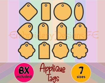 Tag Applique Design - 7 sizes - 12 Types - BX Included - Machine Embroidery Design File