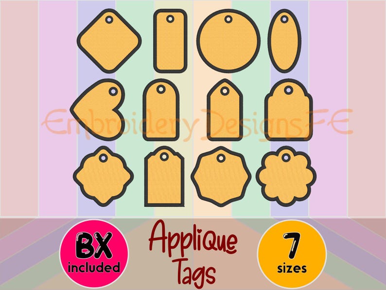 Tag Applique Design - 7 sizes - 12 Types - BX Included - Machine Embroidery Design File image 1