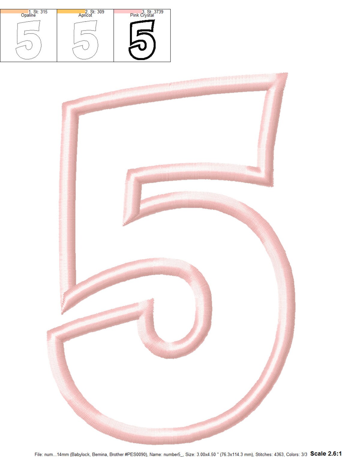 Number 5 applique 10 sizes machine jessecmault design file  etsy