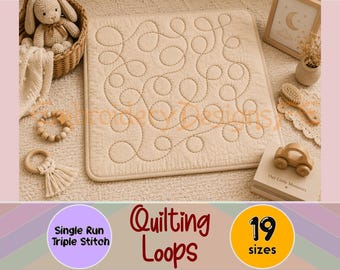 Loop Quilting Design, Quilting Pattern, Continuous Line Quilting Design, Single & Triple Stitch Machine Embroidery