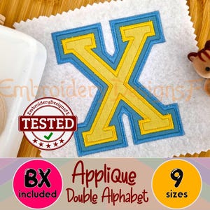 Diseño de apliques de alfabeto de doble capa: 9 tamaños: archivo de diseño de bordado a máquina