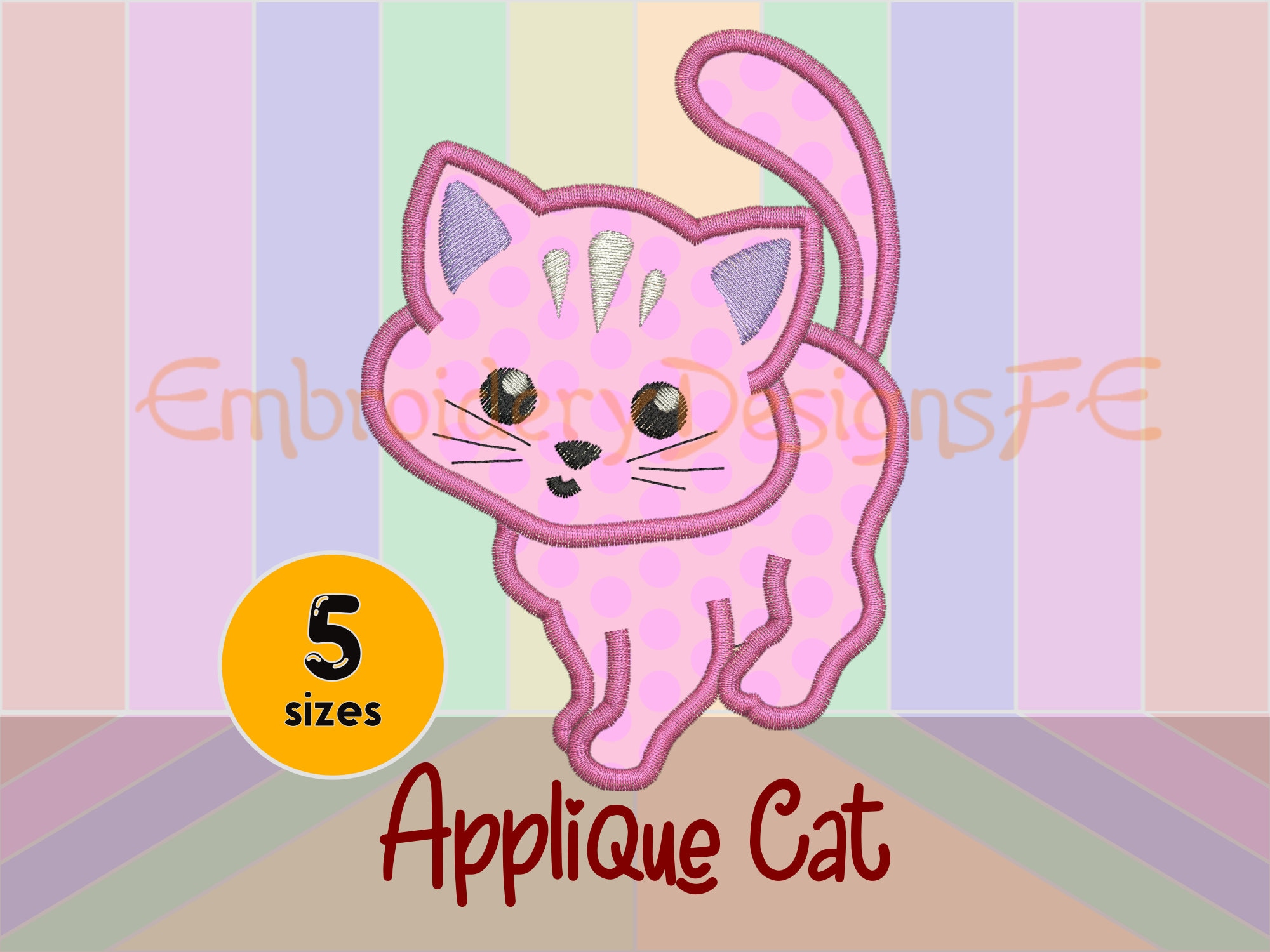 Cat Applique Design - 5 Sizes - Machine Embroidery Design File - Etsy