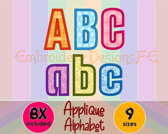 Playful Applique Alphabet Embroidery Font – BX Included – Uppercase Lowercase & Numbers – 9 Sizes 2in–7in
