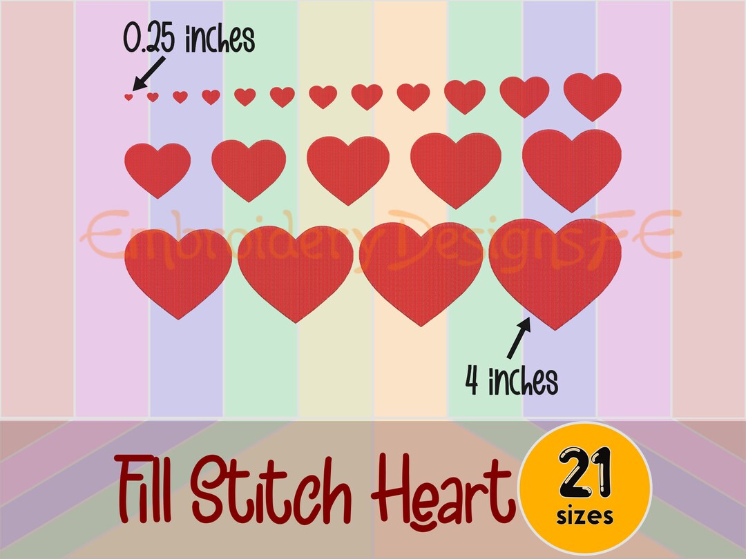 Heart Fill Stitch Embroidery Design - 21 Sizes - Filled Stitch Machine ...