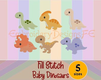 Baby Dinosaur Embroidery Design Bundle, Cute Dinosaur Machine Embroidery, Fill Stitch Dino Set, Nursery Embroidery Files, Instant Download
