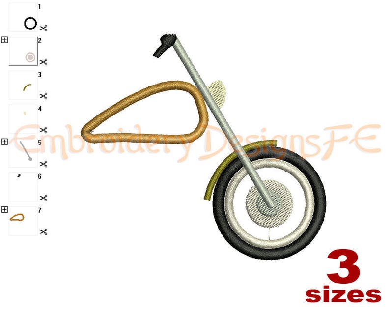 Motorcycle Applique Design 3 Sizes Machine Embroidery Etsy