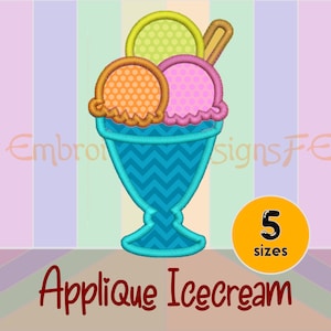 Ice Cream Cup Applique Design - 5 sizes - Machine Embroidery Design File