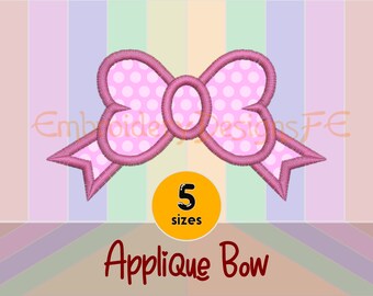 Bow Applique Embroidery Design | 5 Sizes | Machine Embroidery File | Digital Download