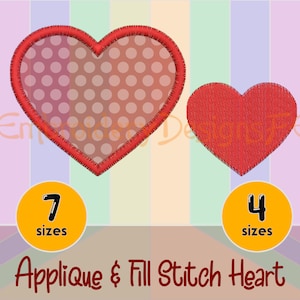 Heart Design Pack -Heart Applique + Heart Filled Stitch - Machine Embroidery Design File