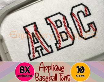 Baseball Alphabet Applique Font | Narrow Satin Letters | 10 Sizes | BX Included | Machine Embroidery File