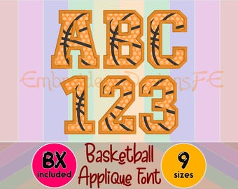 Basketball Alphabet Applique Font | 9 Sizes | BX Included | Machine Embroidery File
