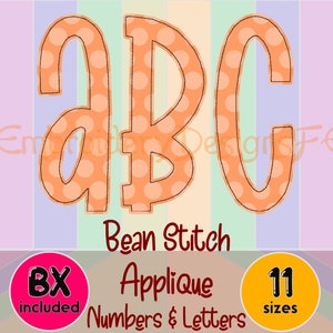 Bean Stitch Applique Alphabet, Narrow Applique Letters & Numbers, Applique Font, Embroidery Font, Machine Applique