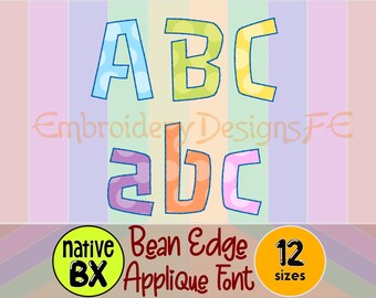 Bean Stitch Applikations-Alphabet-Schriftart | Lustige Buchstaben, Zahlen | BX, 12 Größen (Sofort-Download)