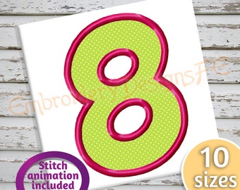 Number 8 Applique - 10 Sizes - Machine Embroidery Design File