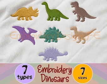 Mini Dinosaurs Embroidery Design | Machine Embroidery File | 7 Sizes | Instant Download