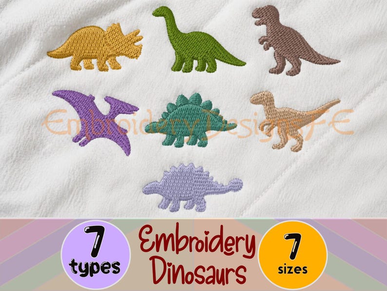 Mini Dinosaurs Embroidery Design | Machine Embroidery File | 7 Sizes ...