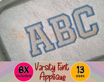 Varsity Applique Alphabet Font | BX Included | 13 Sizes | Collegiate Applique Letters | Machine Embroidery Font | Instant Download