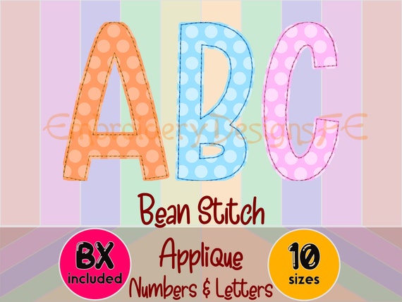 Funny Bean Stitch Applique Alphabet, Narrow Applique Letters & Numbers, Applique Font, Embroidery Font, Machine Applique