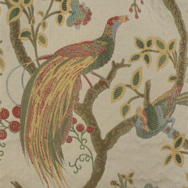 Upholstery Fabric, Drapery Fabric, Woven Fabric, Tapestry Fabric, Pheasant Fabric, Fabric By The Yard, Birds Fabric, Floral Leaf