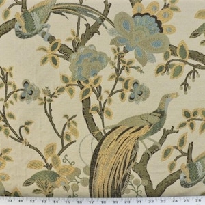 Fabric Sample - Upholstery Fabric, Drapery Fabric, Birds Fabric, Peacock Fabric,   Tapestry Fabric, Woven Fabric, Floral/Leaf/Novelty
