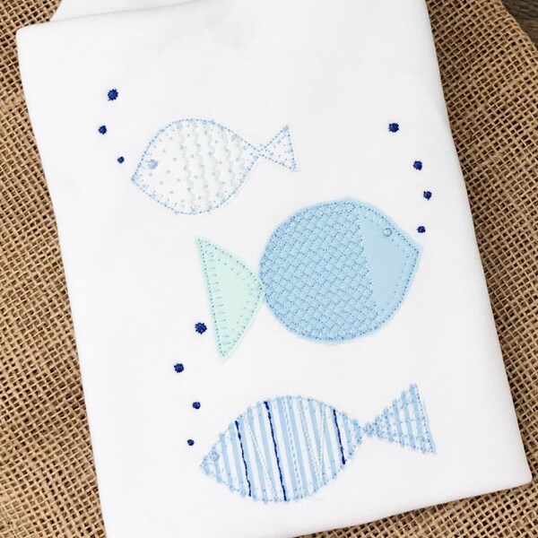 Boys Fish shirt, seersucker and mint fish applique