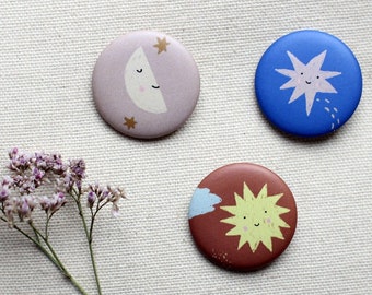 Button Set Sonne, Mond und Sterne