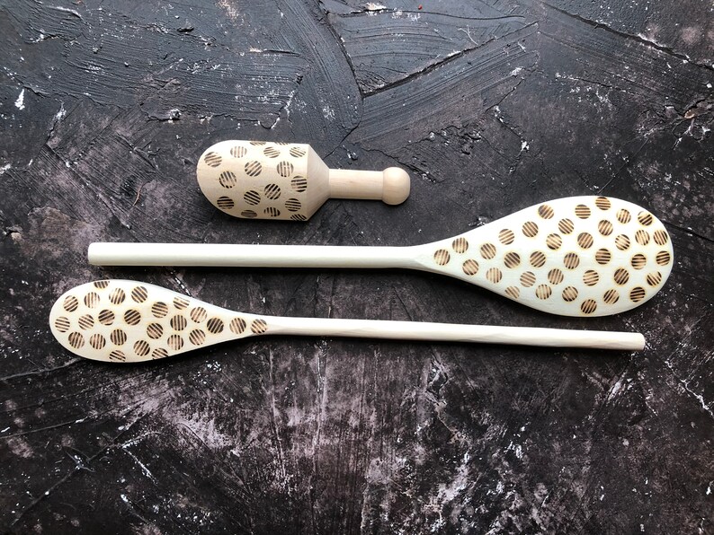 Decorative burned wooden serving/cooking spoon set image 7