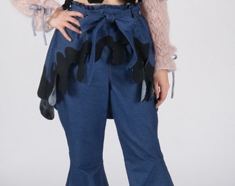 Bell Bottom Paperbag Waist Jean with Skirt