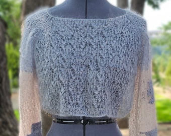 Sheer Sweater with Cloud Motifs on the Sleeves