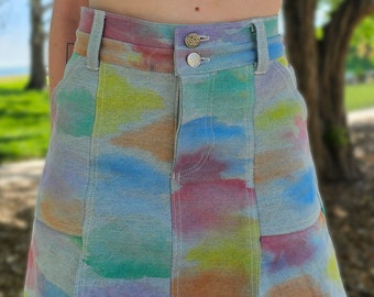 Hand Painted Denim Skirt with Slits