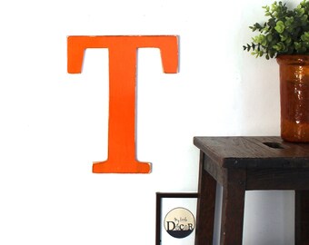 wooden letter T orange patina to hang for wall decoration, wedding, anniversary mylittledecor _