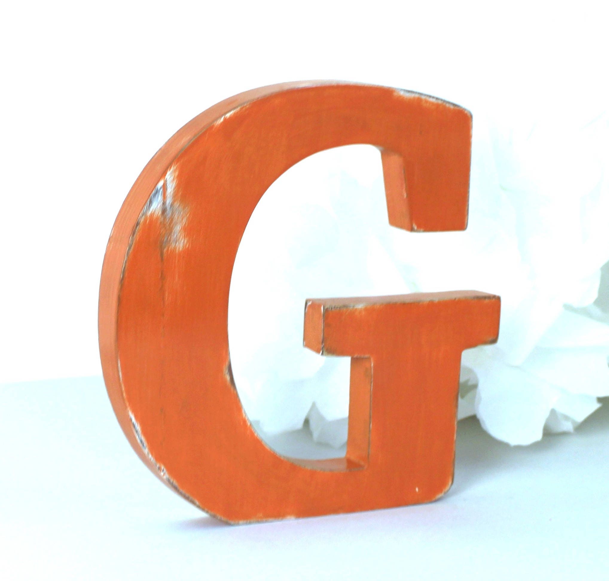 Lettre G en Bois à Poser Orange Patiné Pour Une Décoration Personnalisée, Un Mariage, Anniversaire, 