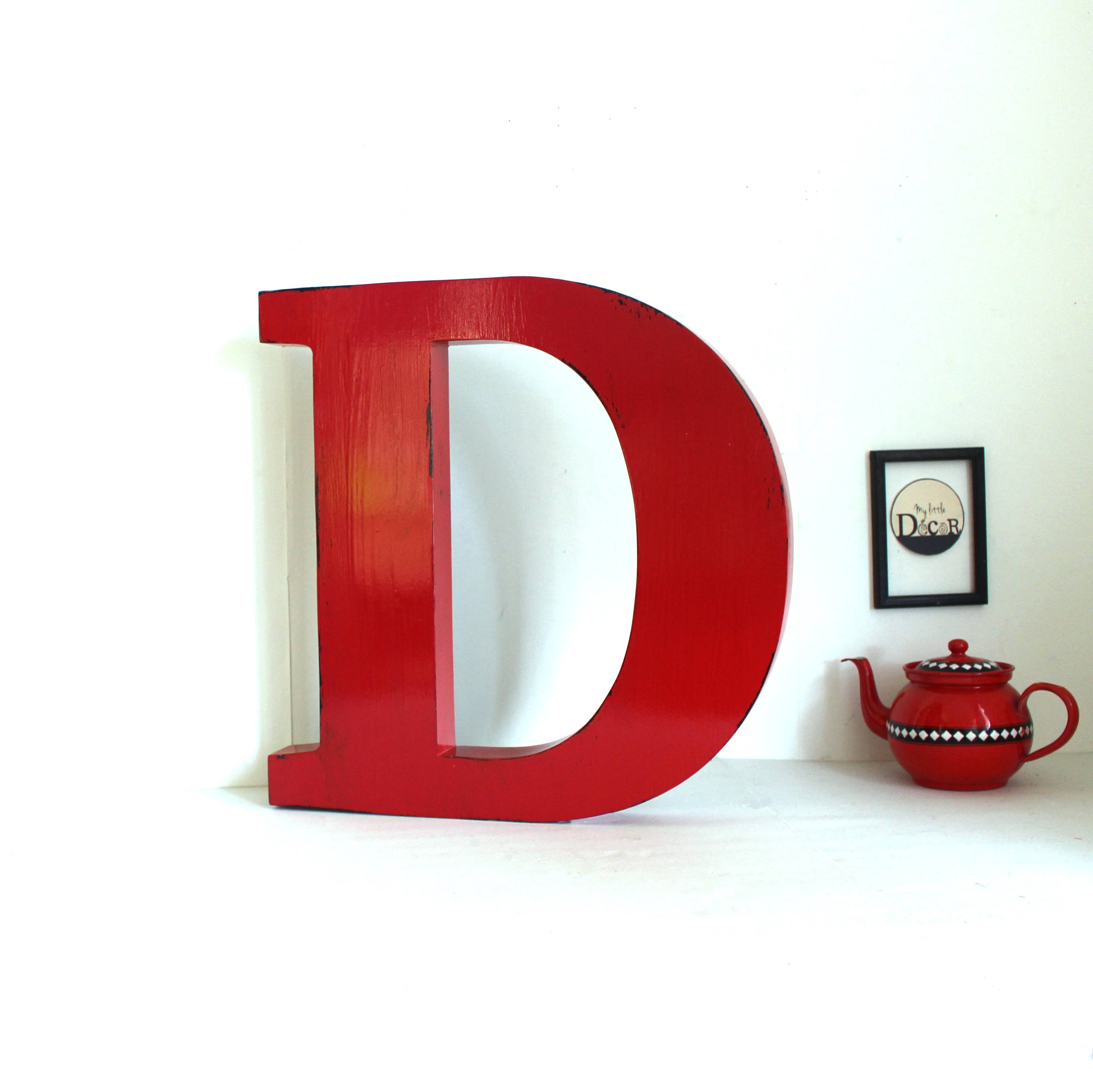 Lettre Géante D à Poser Rouge Lie de Vin Patiné - Couleur Personnalisable Candy Bar Déco Mariage Myl